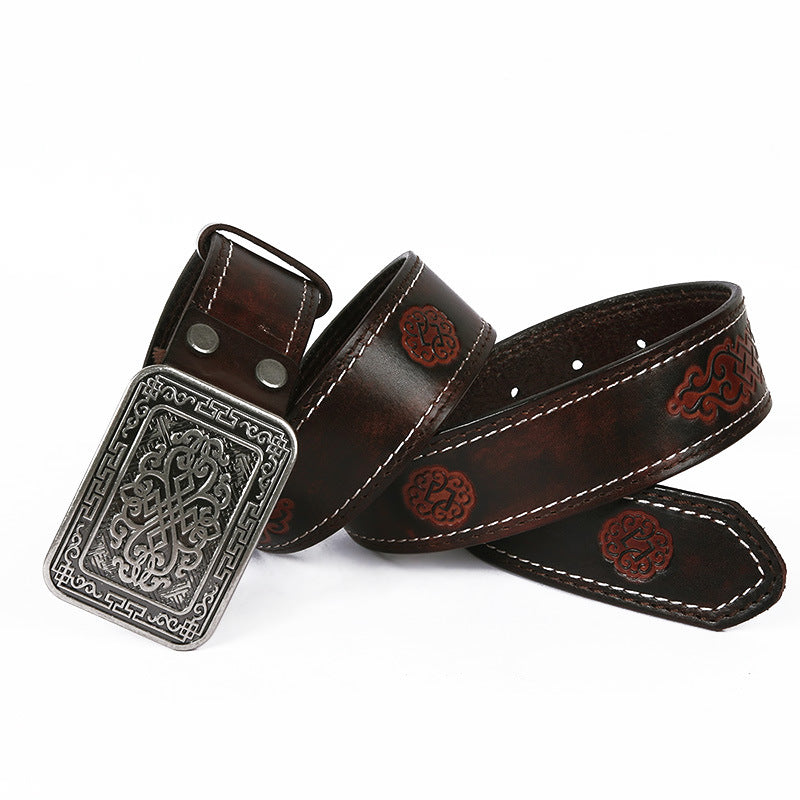 Men's Embossed Leather Belt and Buckle