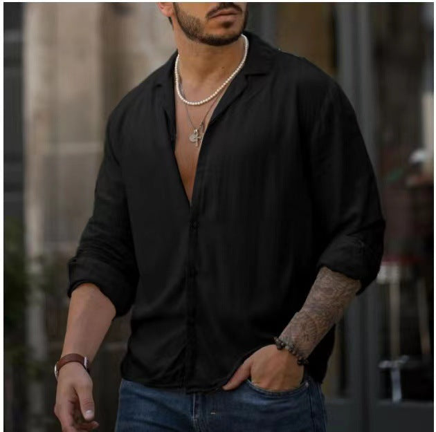 Men's Long-Sleeve, Loose Fitted, Button-Down, Dress Shirt
