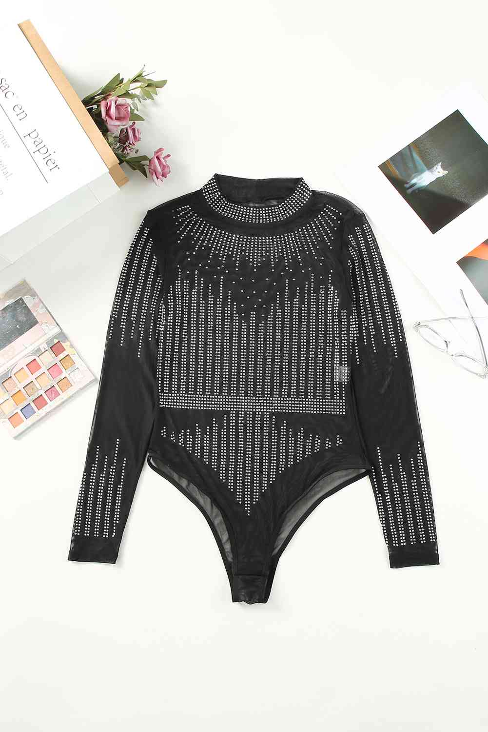 Smoking Hot Rhinestone Long Sleeve Bodysuit
