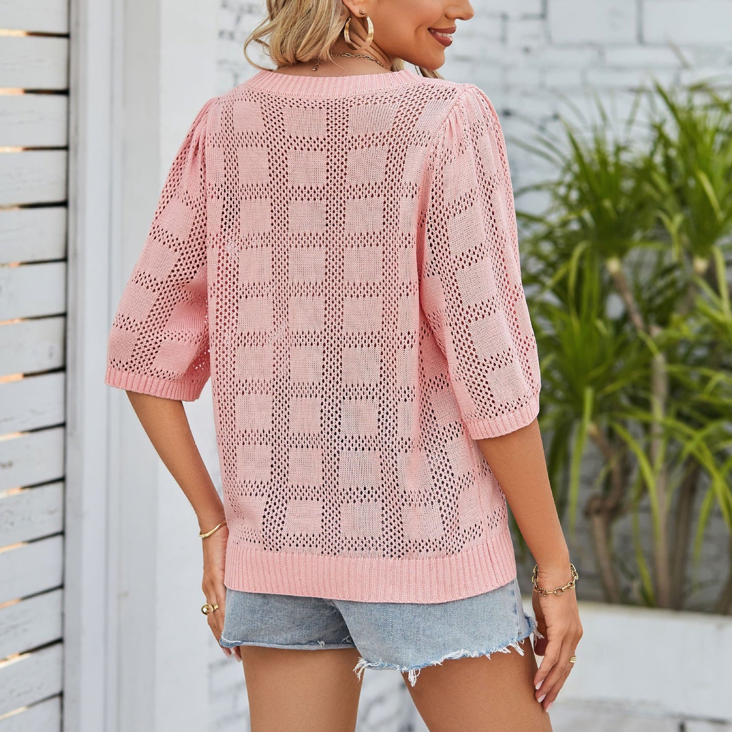 Women's Scoop Neck Sun Protection Shirt Knitted Sweater Cover Up
