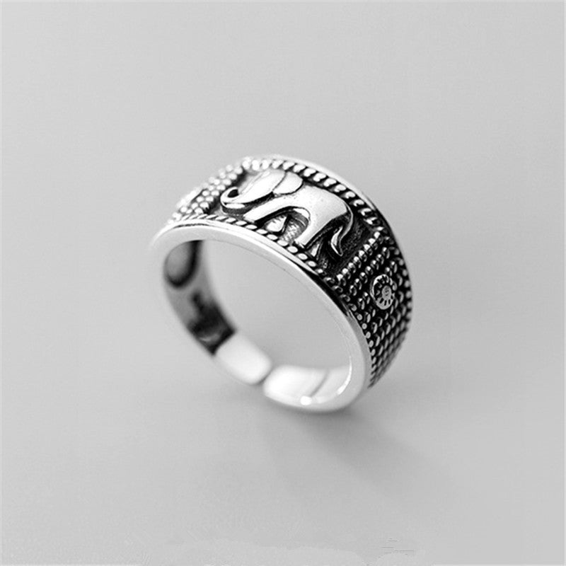 Vintage Animal Thai Silver Distressed Elephant Ring Female Simple Opening Ornament