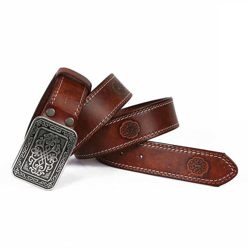 Men's Embossed Leather Belt and Buckle