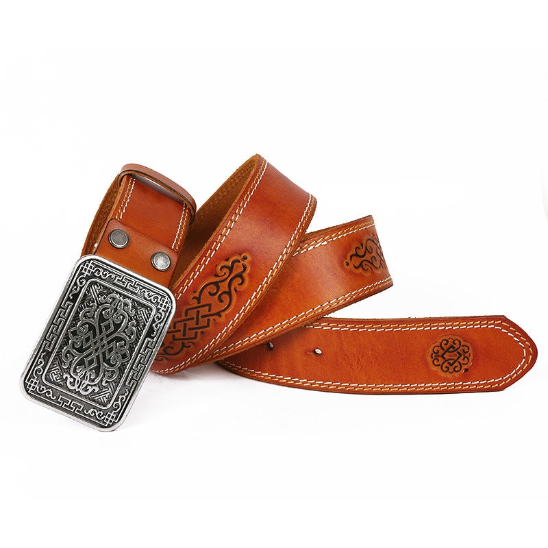 Men's Embossed Leather Belt and Buckle