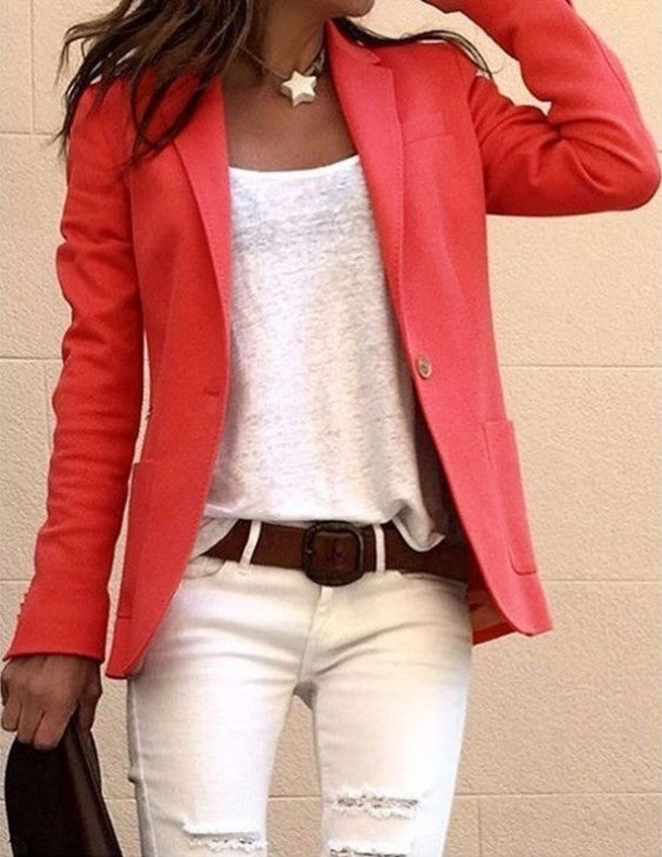 Ladies Long Sleeved Single-Button Business Casual Jacket
