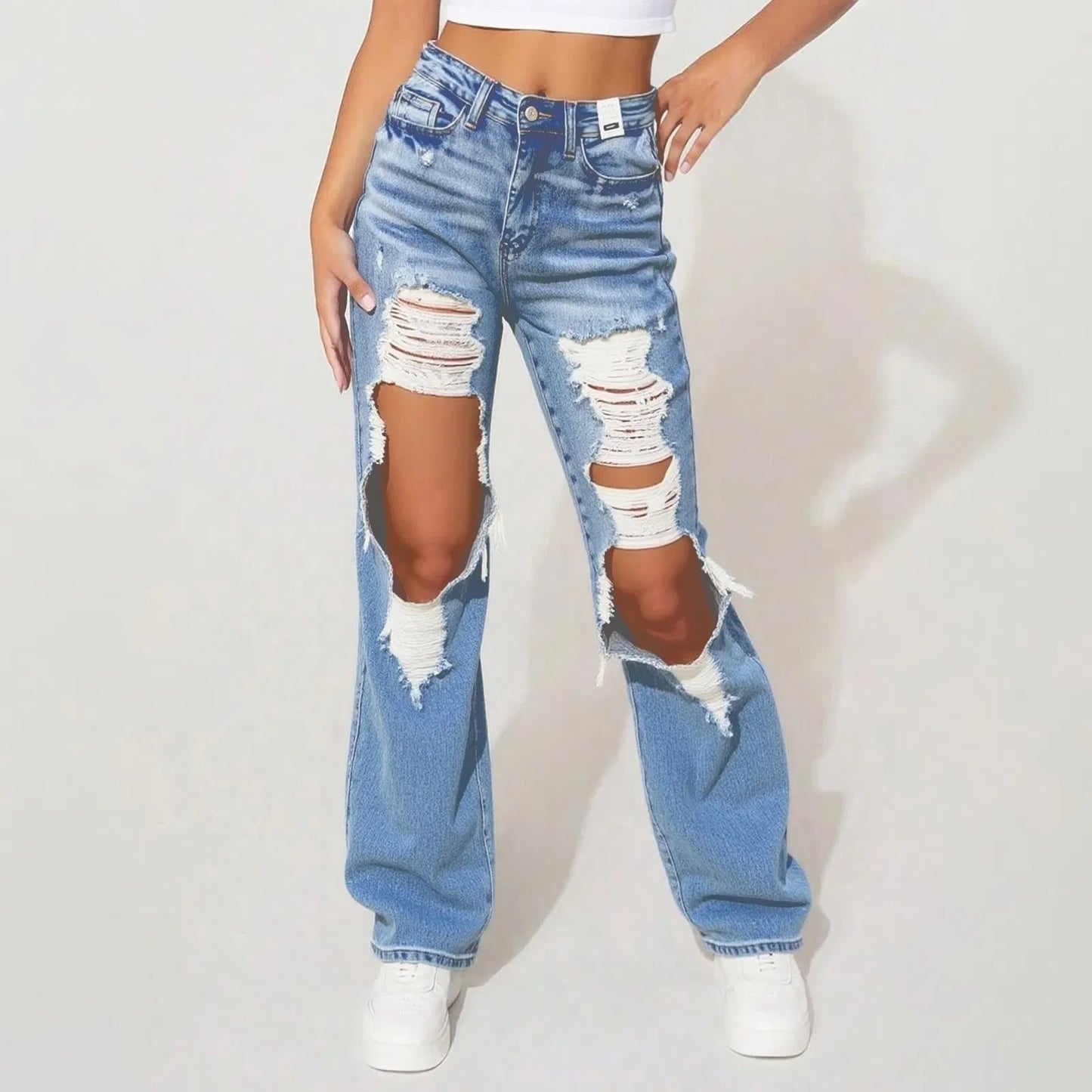 Women's  Distressed, Loose Fit Light Colored Denim Jeans