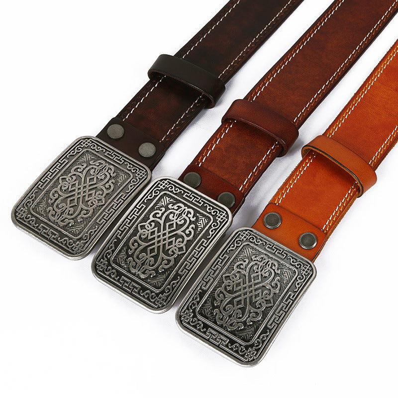 Men's Embossed Leather Belt and Buckle