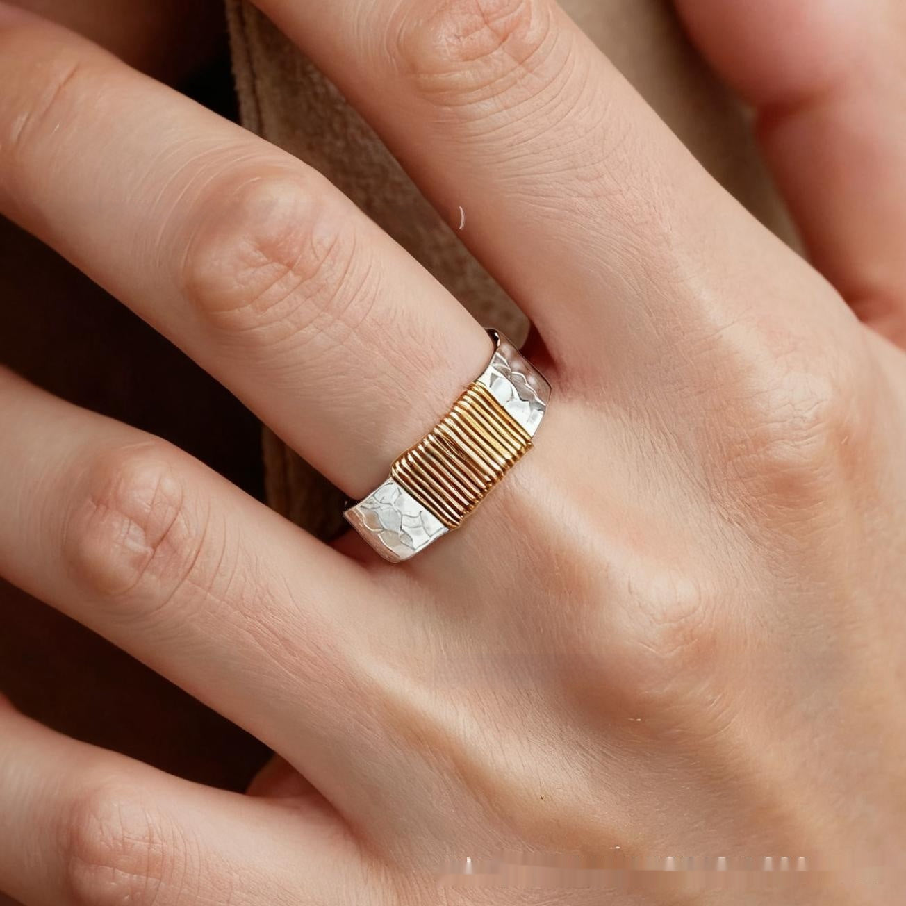 Ladies Vintage Ring Irregular Coil Simple Wide Face Ring