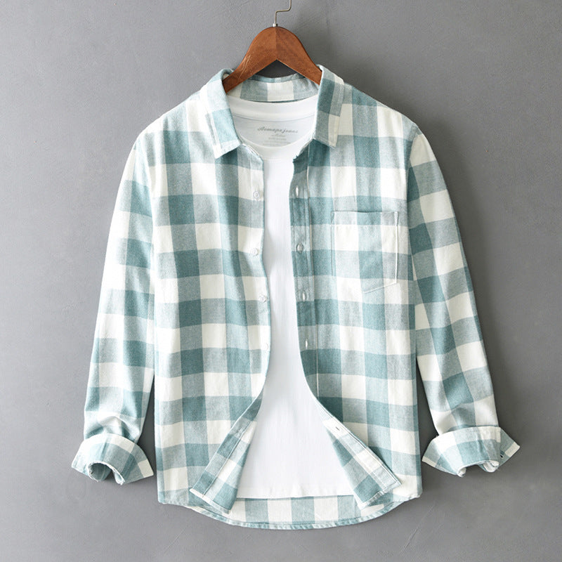 Men's Casual Long Sleeve Loose Plaid Lapel
