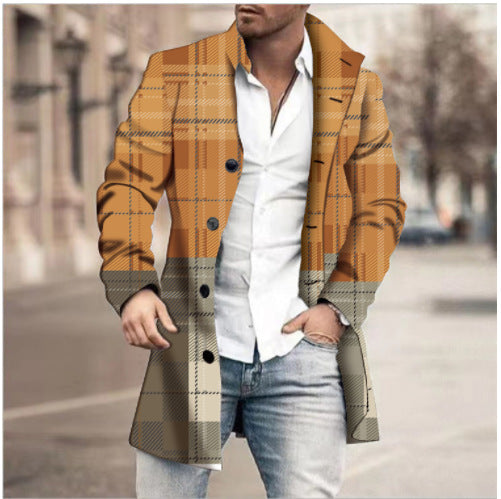 Men's High Collar Mid-length Casual Fitted Coat