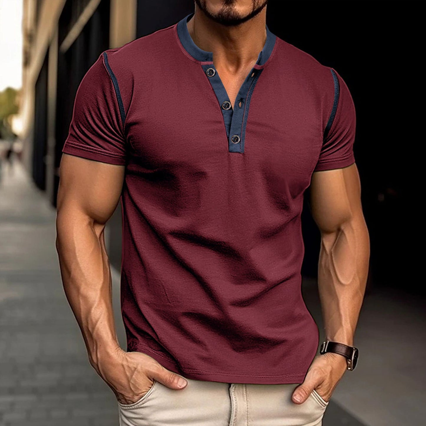 Men's Short-sleeved Polo V-neck T-shirt