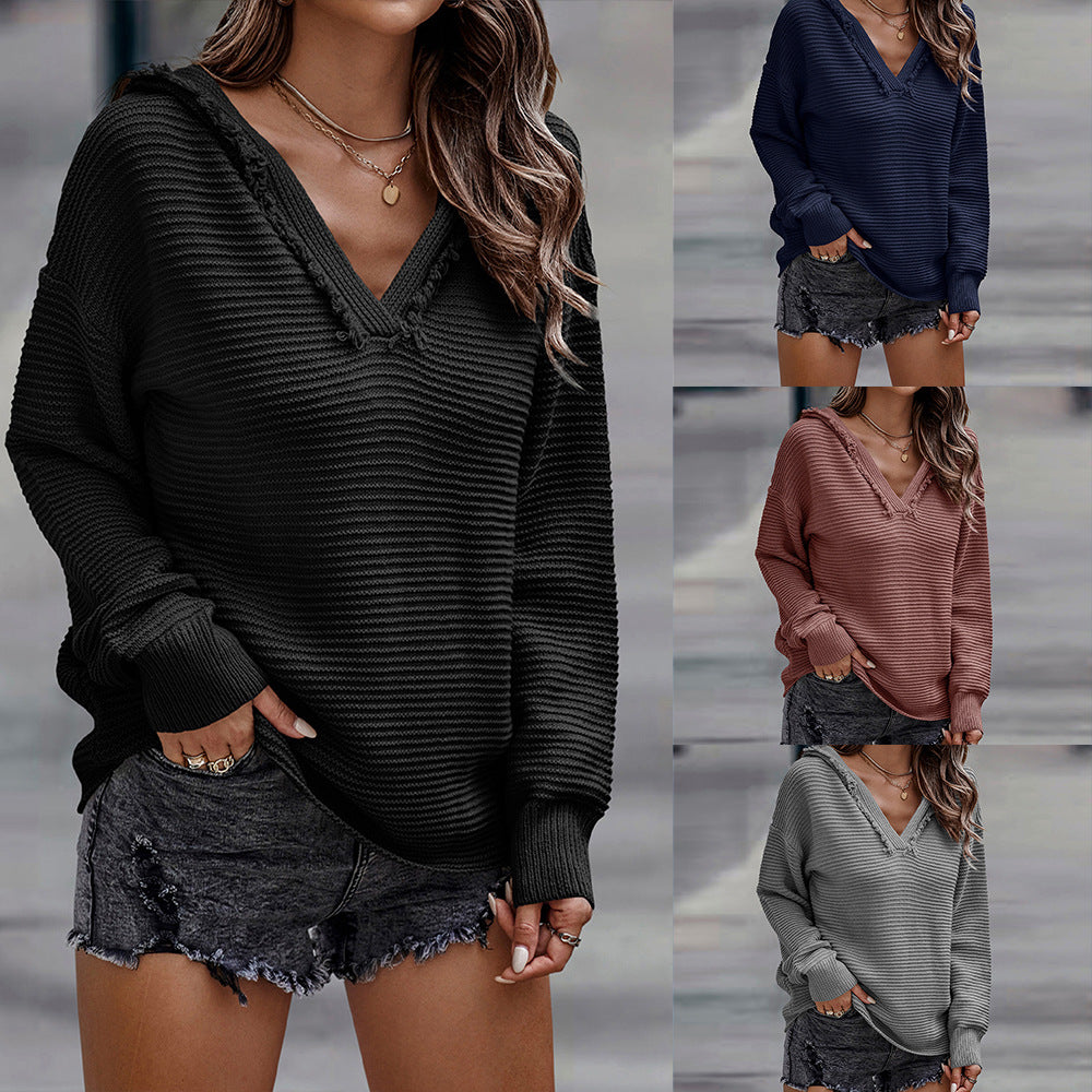 Women's Sweater V-neck Slim Solid Color Long Sleeve Women's Knitted Blouse Women