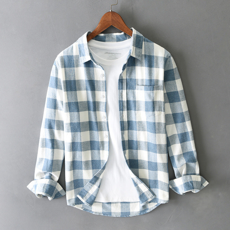 Men's Casual Long Sleeve Loose Plaid Lapel