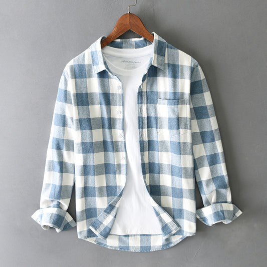 Men's Casual Long Sleeve Loose Plaid Lapel