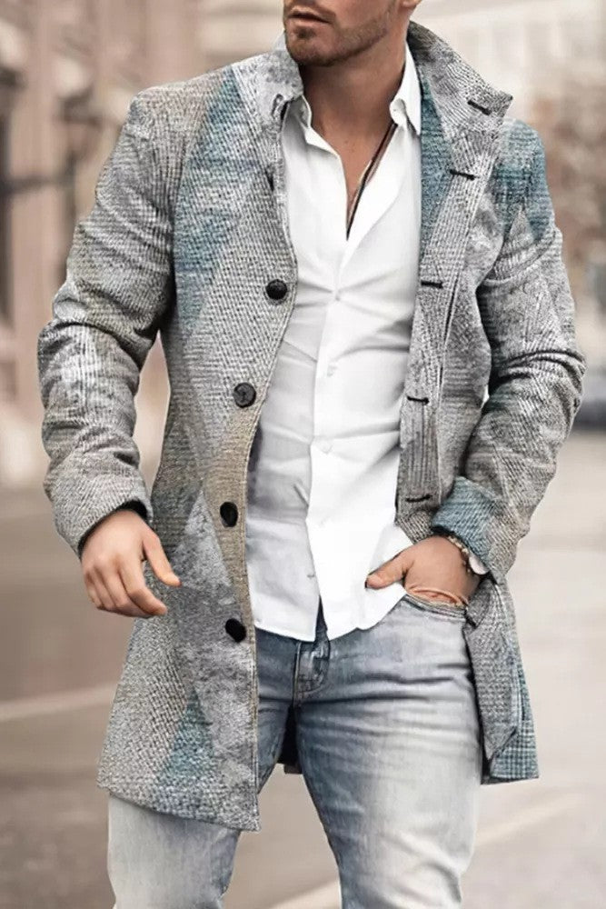 Men's High Collar Mid-length Casual Fitted Coat
