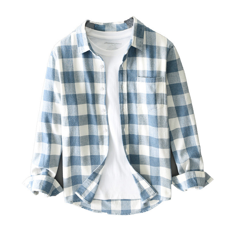 Men's Casual Long Sleeve Loose Plaid Lapel