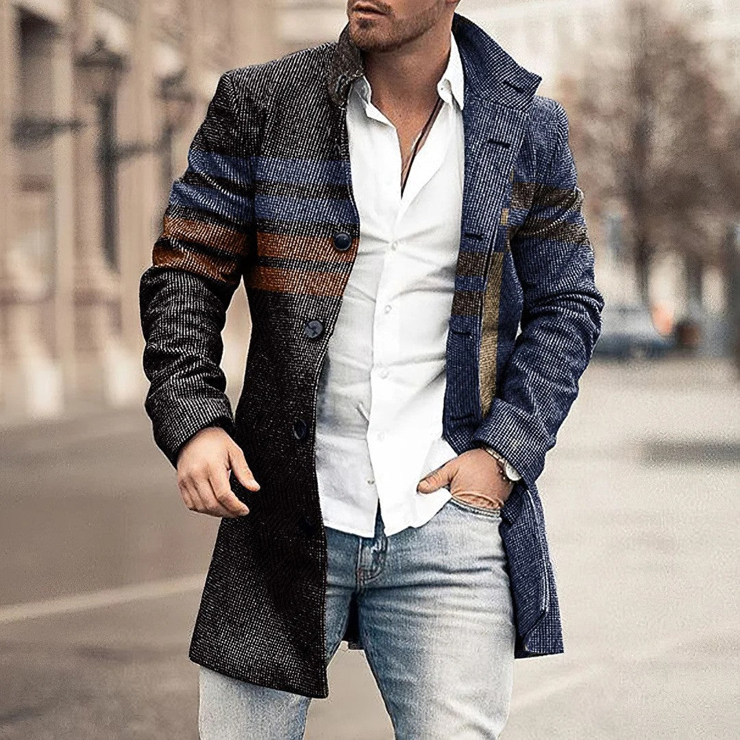 Men's High Collar Mid-length Casual Fitted Coat