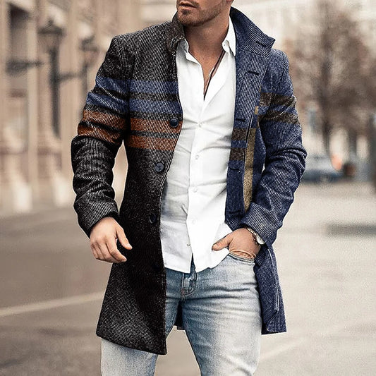 Men's High Collar Mid-length Casual Fitted Coat