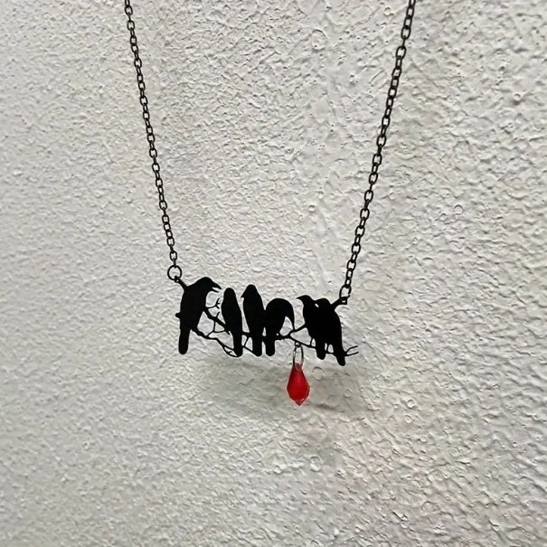 Retro Black Crow Necklace