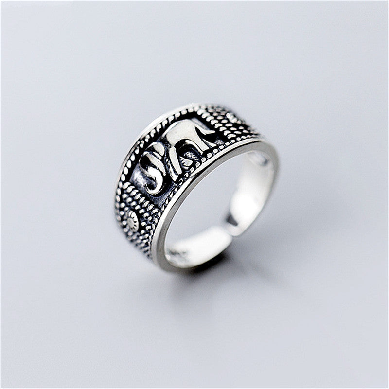 Vintage Animal Thai Silver Distressed Elephant Ring Female Simple Opening Ornament