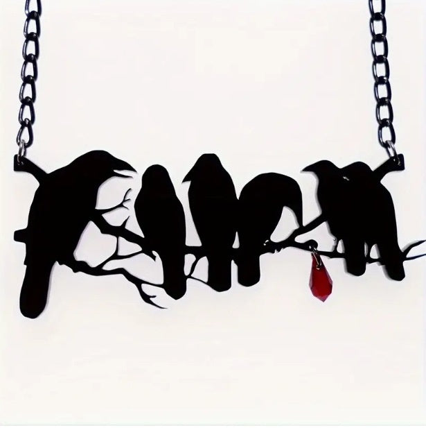 Retro Black Crow Necklace