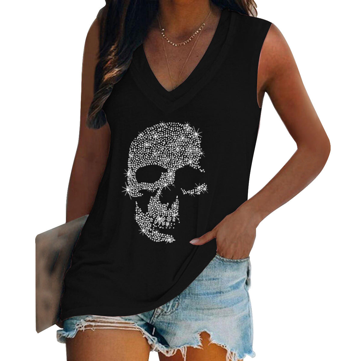 Personalized Hot Diamond Short Sleeved V-neck T-shirt For Women