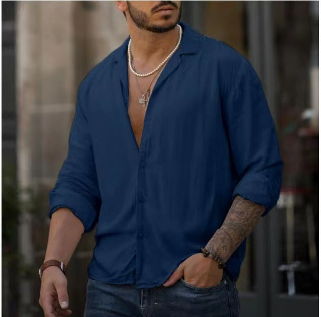 Men's Long-Sleeve, Loose Fitted, Button-Down, Dress Shirt