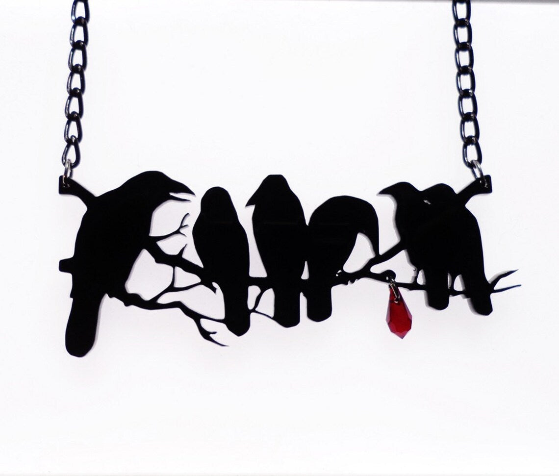 Retro Black Crow Necklace