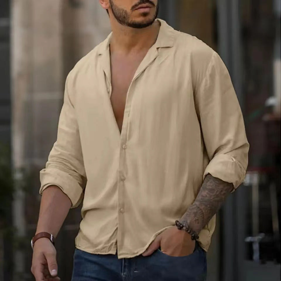 Men's Long-Sleeve, Loose Fitted, Button-Down, Dress Shirt