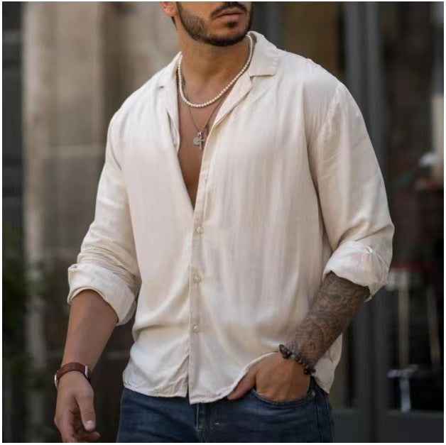 Men's Long-Sleeve, Loose Fitted, Button-Down, Dress Shirt