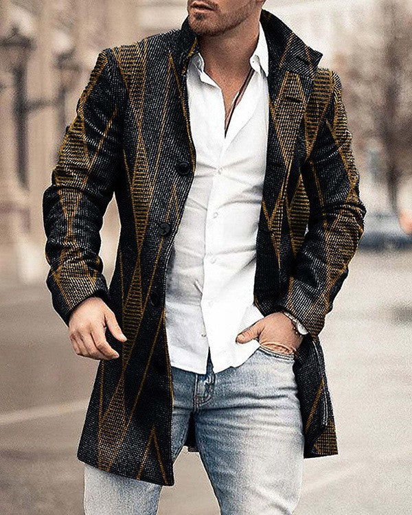 Men's High Collar Mid-length Casual Fitted Coat