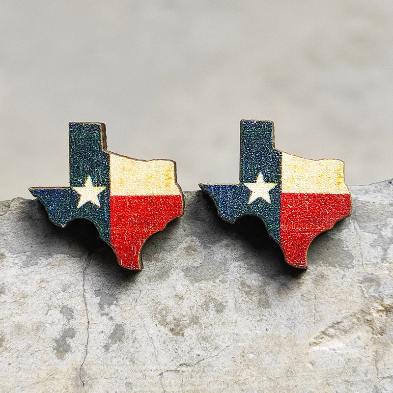 Wooden Cactus Stud Earrings Ethnic Style Leopard Print Lightning Cow Stud Earrings