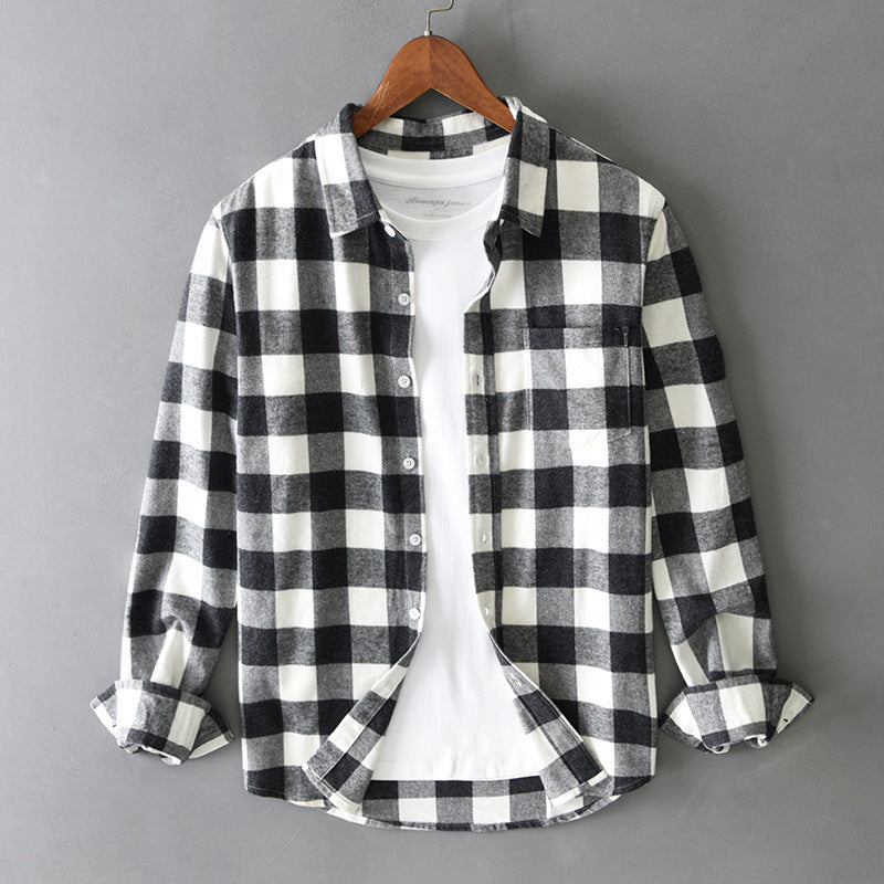 Men's Casual Long Sleeve Loose Plaid Lapel
