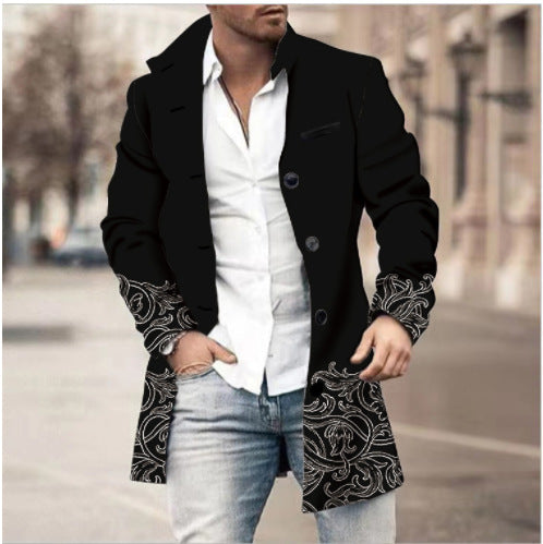 Men's High Collar Mid-length Casual Fitted Coat