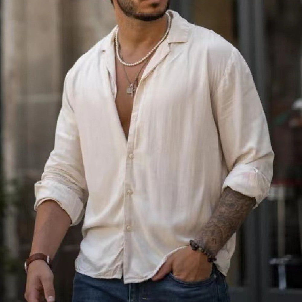 Men's Long-Sleeve, Loose Fitted, Button-Down, Dress Shirt
