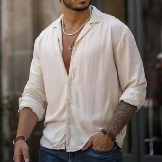 Men's Long-Sleeve, Loose Fitted, Button-Down, Dress Shirt