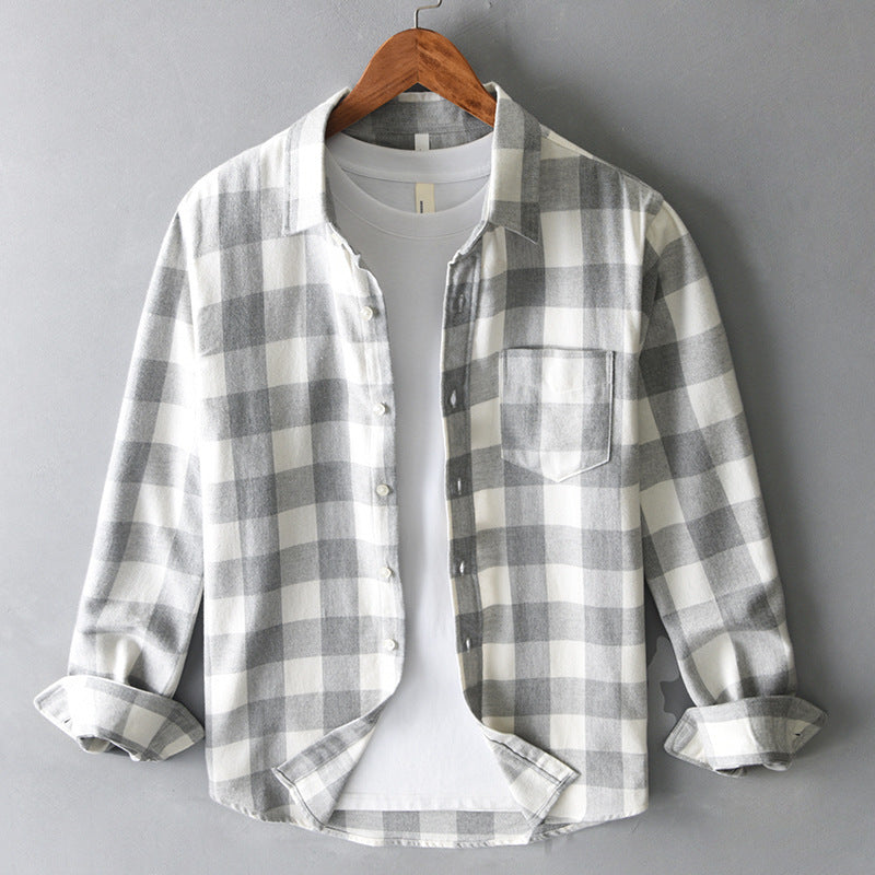 Men's Casual Long Sleeve Loose Plaid Lapel