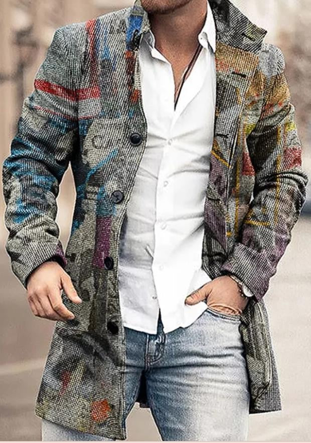 Men's High Collar Mid-length Casual Fitted Coat