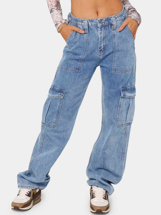 Old School Denim Loose-Fit Jeans with Side Pockets