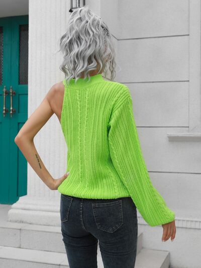 Cable-Knit Asymmetrical Sweater with Rounded Neck