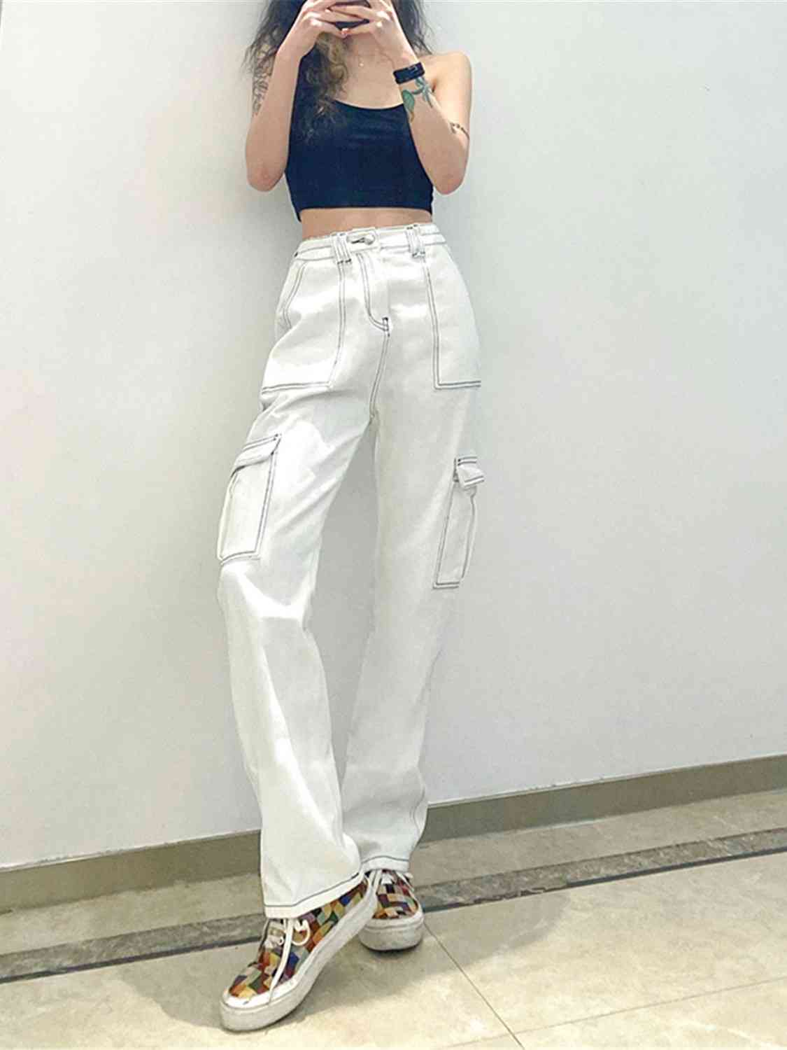 Old School Denim Loose-Fit Jeans with Side Pockets