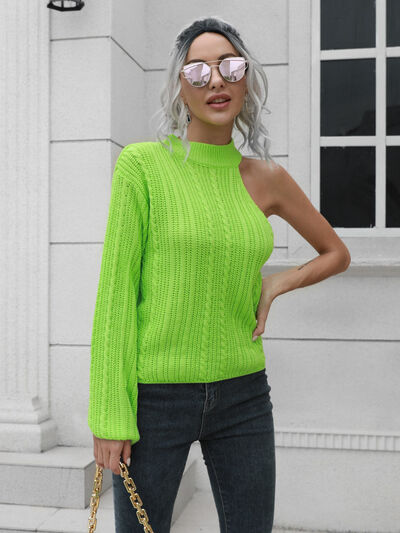 Cable-Knit Asymmetrical Sweater with Rounded Neck