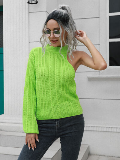 Cable-Knit Asymmetrical Sweater with Rounded Neck